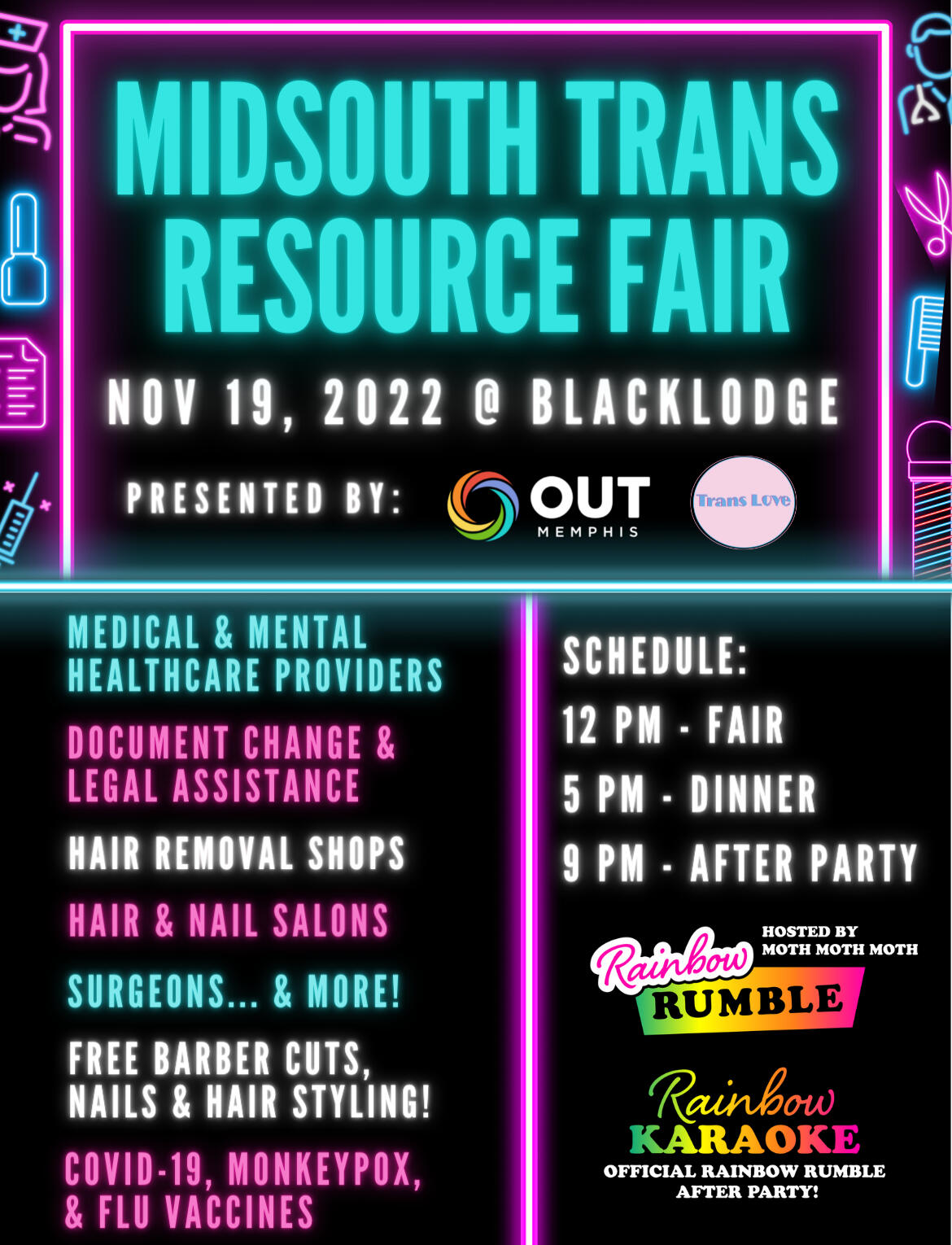 Midsouth Trans Resource Fair, Save the Date: November 19, 2022 at Black Lodge. Presented by OUTMemphis and Memphis Trans Love